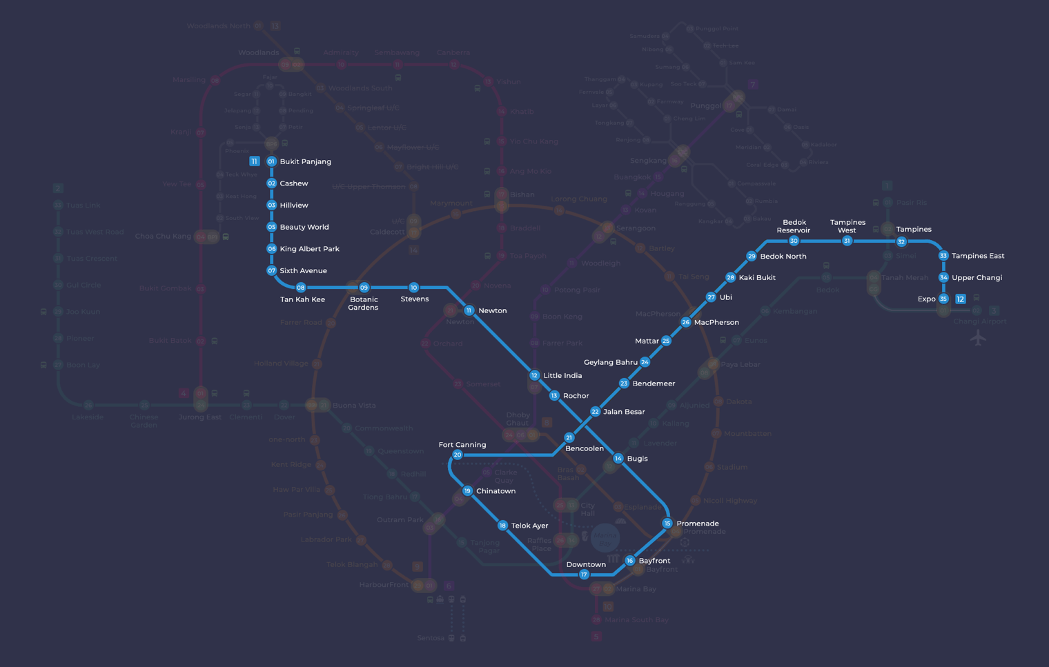 Downtown Line Map Singapore - MRT Map of Singapore