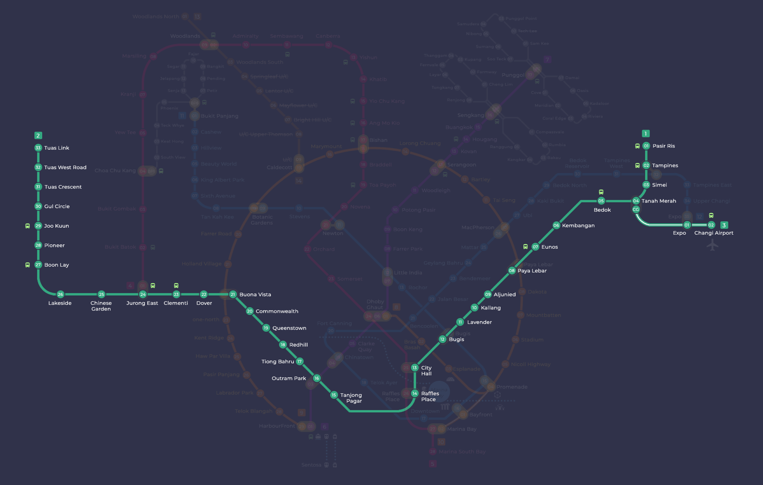 East-West line highlighted | Mrt Green Line