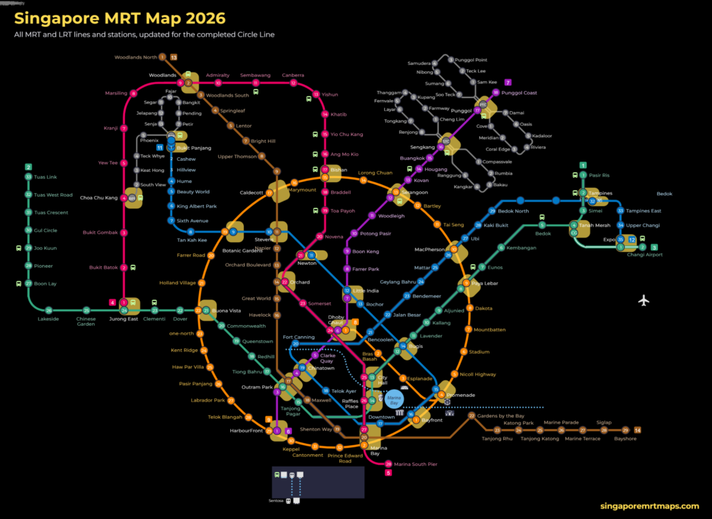 Singapore MRT map showing the full network