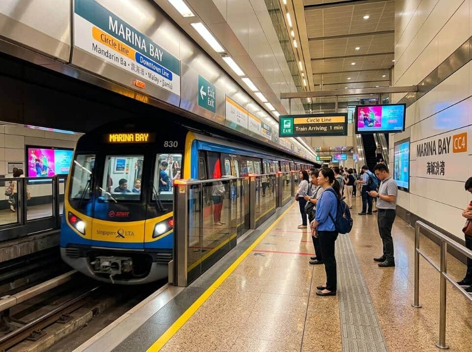 Singapore MRT train arriving at an impeccably clean