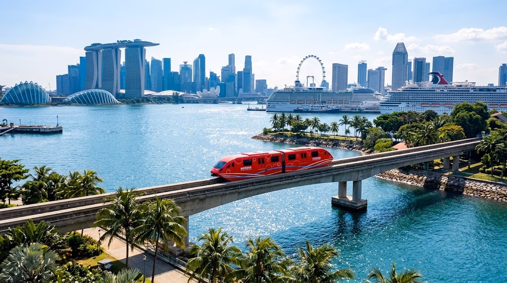 Boarding the Sentosa Express Monorail